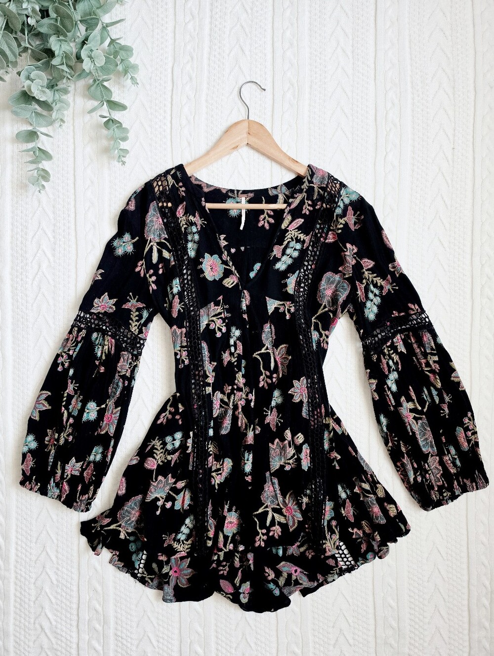 Free People Just The Two Of Us Top Tunic Dress Black Floral Botanical Women XS - Picture 3 of 16